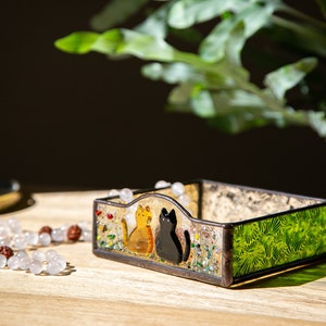 Cats lover gift, Stain Glass Trinket tray, Fused glass cats decor