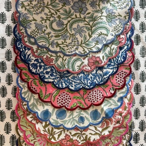 Placemats, Mix and Match Indian Floral Hand Block Printed and Embroidered Cotton Cloth Table Mats, Table Decor, Gift, Sets of 2,4,6,12,24,48