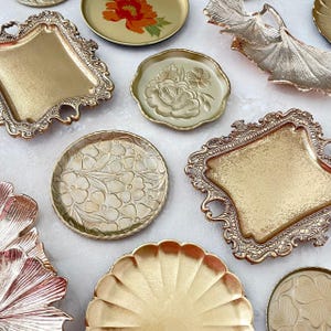 Gifted TrinketDish Gold for Lay-Flat Wedding Props, Vintage RingDish Gold JewelryTray Wedding Gift, Gold Trinket Tray for Wedding Jewelry